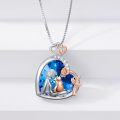 wholesale 925 Sterling Silver Blue Crystal Heart Love Cat Pendant Necklace for Women Girls  48cm Chain Length-0-3