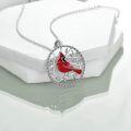 wholesale 925 Sterling Silver Red Enamel Cardinal Bird Circle Pendant Necklace s for Women-0-1