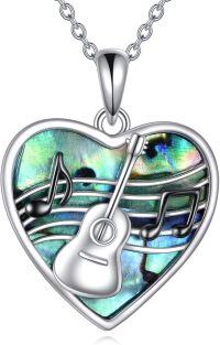 wholesale 925 Sterling Silver Abalone Shell Guitar Music Notes Heart Pendant Necklace-Guitar picks necklace