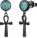wholesale 925 Sterling Silver Ankh Cross Turquoise Dangle Drop Earrings with Abalone Shell Accents-0-0