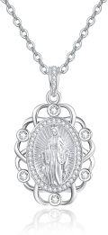wholesale 925 Sterling Silver Virgin Mary Pendant Necklace with Cubic Zirconia and Chain - Religious Jewelry for Women (Miraculous Medal)-0-0