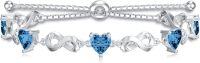 wholesale Sterling Silver 12 Gemstone Infinity Love Birthstone Bracelet Heart Cut Adjustable for Women Mother Daughter Wife-Mar-Aquamarine Blue