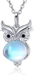 wholesale 925 Sterling Silver Blue Moonstone Owl Pendant Necklace for Women Girls  48cm Chain Length-0-0
