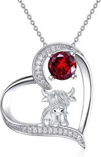 wholesale Sterling Silver Highland Cow Birthstone Necklace Jewelry Gifts for Women Girls-1-01-January-1-01-January