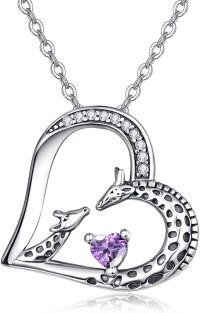 wholesale Sterling Silver Giraffe Birthstone Heart Pendant Necklace-06-Jun-Lab Created Alexandrite
