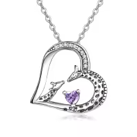 wholesale 925 Sterling Silver Giraffe Birthstone Heart Pendant Necklace-06-Jun-Lab Created Alexandrite