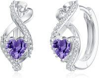 wholesale 925 Sterling Silver Heart-Shaped Purple Stone Studs with Cubic Zirconia Accents - 2 Pcs Set-Infinity