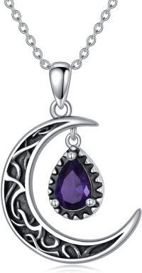 wholesale 925 Sterling Silver Crescent Moon with Amethyst Pendant Necklaces for Women s 45cm Chain Length-Purple