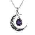 wholesale 925 Sterling Silver Crescent Moon with Amethyst Pendant Necklaces for Women s 45cm Chain Length-0-0