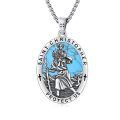 wholesale 925 Sterling Silver St Christopher Protect Us Malachite Stone Oval Pendant Necklace w/ 24 Rolo Chain-0-6