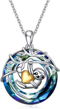wholesale Sterling Silver Crystal Sloth Necklace for Women Girls-blue crystal sloth