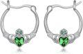 wholesale 925 Sterling Silver Green Crystal Heart Claddagh Hoops - Irish Celtic s for Women-0-0