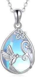wholesale 925 Sterling Silver Opalite Hummingbird Pendant Necklace for Women Girls  45cm Chain Length-0-0