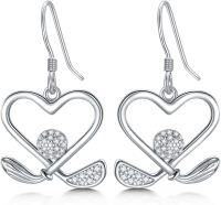wholesale 925 Sterling Silver Heart-Shaped Dangle Earrings with Cubic Zirconia Stones for Sports Enthusiasts-Golf