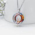 wholesale 925 Sterling Silver Cat on the Moon Pendant Necklace with Blue Circle Crystal for Women-0-10
