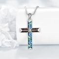 wholesale 925 Sterling Silver Cross Pendant With Blue And Brown Inlay-0-1