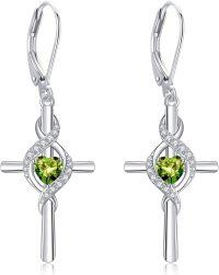 wholesale 925 Sterling Silver Birthstone Cross Dangle Earrings for Women-08-Aug-Created Peridot