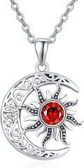 wholesale 925 Sterling Silver Red Garnet Sun and Moon Pendant Necklace for Women Celestial -0-0
