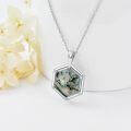 wholesale 925 Sterling Silver Green Moss Agate Pendant Hexagon Shape Chain Jewelry for Women Gift 16-24 Adjustable Length-0-2