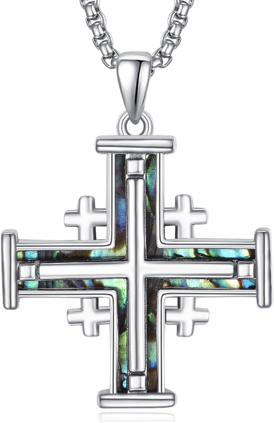 Sterling Silver Jerusalem Cross Pendant Necklace for Men Women-0-0