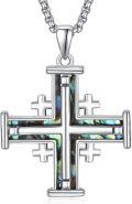 wholesale 925 Sterling Silver Abalone Shell Inlay Jerusalem Cross Pendant Necklace for Men & Women-0-0