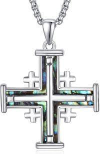 wholesale 925 Sterling Silver Abalone Shell Inlay Jerusalem Cross Pendant Necklace for Men & Women-multicolor ablone shell cross