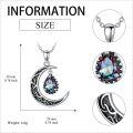 wholesale Sterling Silver Emerald Red Purple Black Rainbow Topaz Green Aquamarine Blue Moss Agate Celtic Moon Teardrop Necklace-0-26