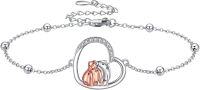 wholesale 925 Sterling Silver Double Dog Charm Bracelet with Cubic Zirconia and Beads for Women Girls  6 + Extender Chain (Silver)-Capybara