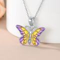 wholesale 925 Sterling Silver Purple & Yellow Enamel Butterfly Pendant Necklace for Women Gifts-0-1