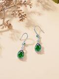 wholesale Sterling Silver Emerald Teardrop Dangle Earrings, May Birthstone Green Heart-Shaped Gemstone Hook Drop Jewelry for Mother's Day Gift-0-3