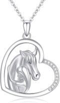 wholesale 925 Sterling Silver Heart-Shaped Horse Head Pendant Necklace - Equestrian s for Women-0-0