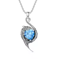 wholesale 925 Sterling Silver Birthstone Dragon Heart Pendant Necklace-March