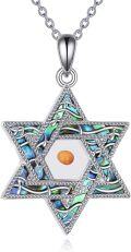 wholesale 925 Sterling Silver Abalone Shell & Amber Star of David Cross Hamsa Pendant Necklace-0-0