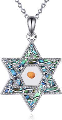 wholesale 925 Sterling Silver Abalone Shell & Amber Star of David Cross Hamsa Pendant Necklace-Mustard Seed Necklace-Star of David