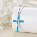 wholesale 925 Sterling Silver Opal Inlay Cross Pendant Necklace Religious  for Women and Men-0-7