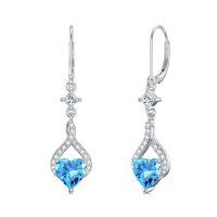 wholesale 925 Sterling Silver Birthstone Infinity Heart Leverback Dangle Earrings for Women-03.Swiss Blue Topaz