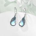 wholesale 925 Sterling Silver Peacock Feather Earrings with Moonstone/Black Onyx/Turquoise/Opal for Women-0-1