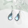 wholesale 925 Sterling Silver Peacock Feather Earrings with Moonstone/Black Onyx/Turquoise/Opal for Women-0-1