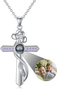 wholesale 925 Sterling Silver 12 Month Birthstone Flower Necklace  Char-02-February-Violet-02-Feb-Violet+Photo