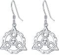 wholesale 925 Sterling Silver Celtic Triquetra Trinity Knot Hook Earrings with Cubic Zirconia Stones for Women Irish  Ideas 4cm Long-0-0