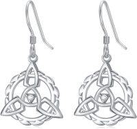 wholesale 925 Sterling Silver Celtic Triquetra Trinity Knot Hook Earrings with Cubic Zirconia Stones for Women Irish  Ideas 4cm Long-07-Trinity Celtic Knot Earrings-7