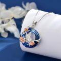 wholesale 925 Sterling Silver Blue Crystal Rose and Honeybee Pendant Necklace-0-9