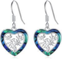 wholesale 925 Sterling Silver Abalone Shell Tree of Life Heart Dangle Earrings for Women-drop