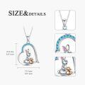wholesale 925 Sterling Silver Blue Crystal Heart Rabbit Family Pendant Necklace for Women Girls  48cm Chain Length-0-1