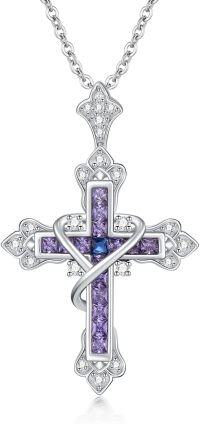wholesale 925 Sterling Silver Purple and Blue Stone Vintage Cross Pendant Necklace for Mom or Wife-style1