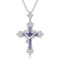 wholesale 925 Sterling Silver Cross Pendant With Purple And Blue Gemstones-0-0