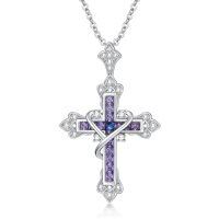 wholesale 925 Sterling Silver Cross Pendant With Purple And Blue Gemstones-style1