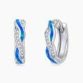 wholesale 925 Sterling Silver Blue Fire Opal & CZ Wave Design Hoop Earrings for Women-0-0