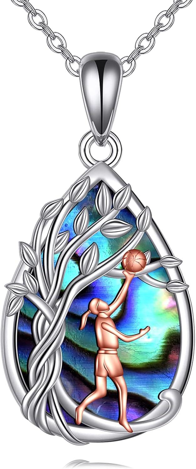  Sterling Silver Abalone Shell Tree of Life Necklace -Basketball