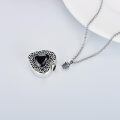 wholesale 925 Sterling Silver Heart Cremation Urn Necklace Oxidized Floral Amethyst Memorial Pendant-0-8